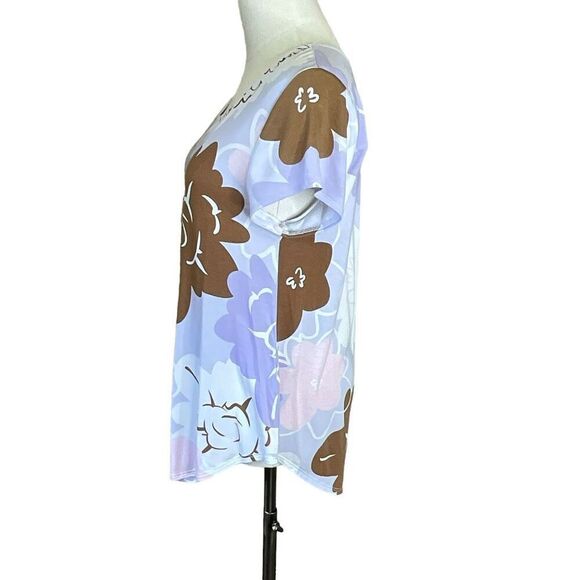 Alfani Womens Size Large Pullover Top Blue Brown Floral Print Short Sleeve - Picture 12 of 14